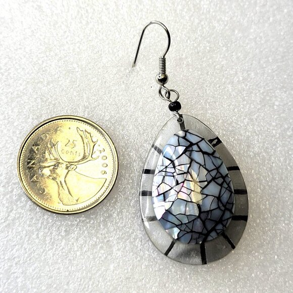 Mosaic Abalone Shell TInspired eardrop Handmade Dangle Earrings - Picture 10 of 11